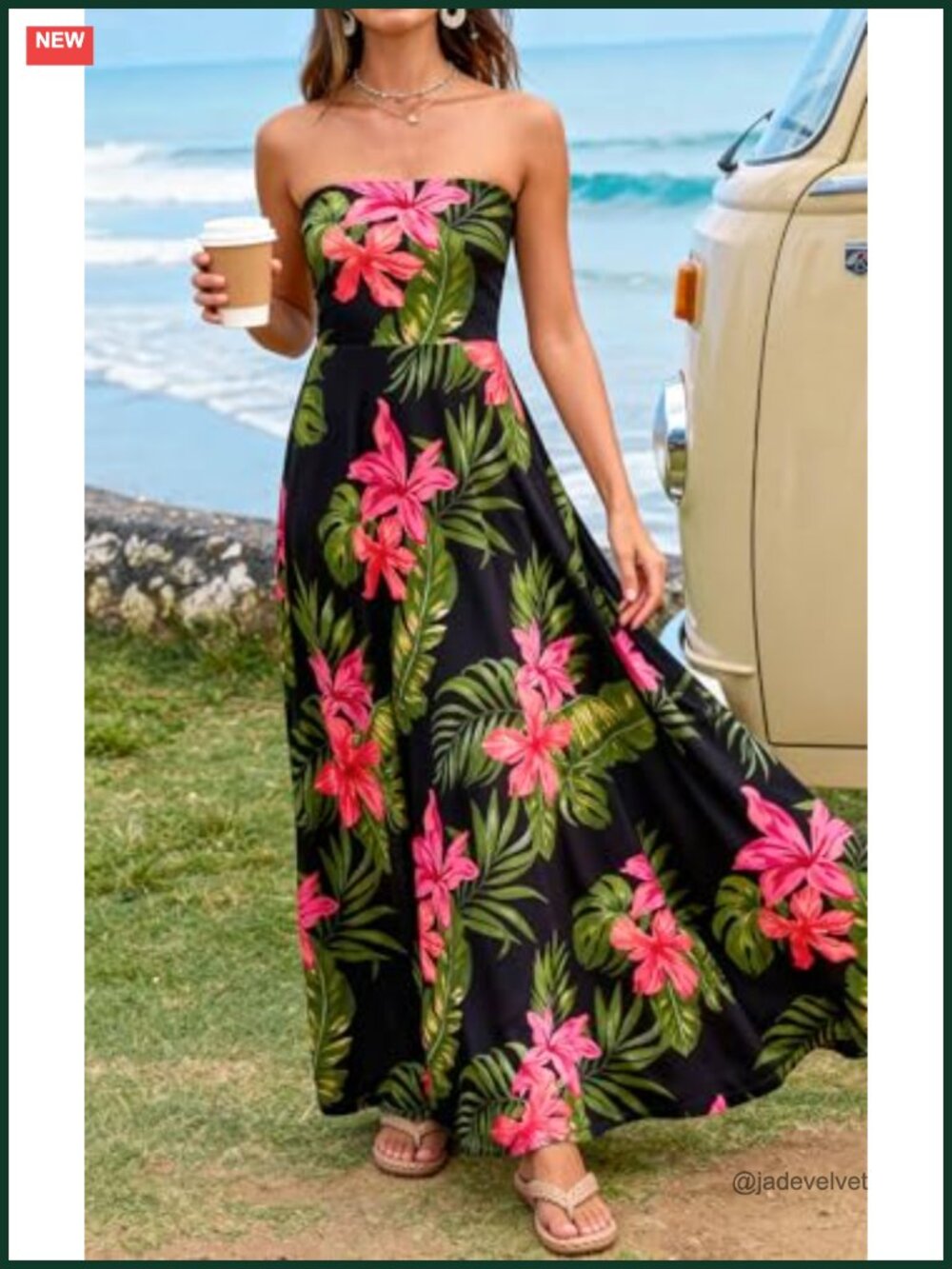 Sleeveless Floral Maxi Dress Tube Top Flow - Picture 3 of 6